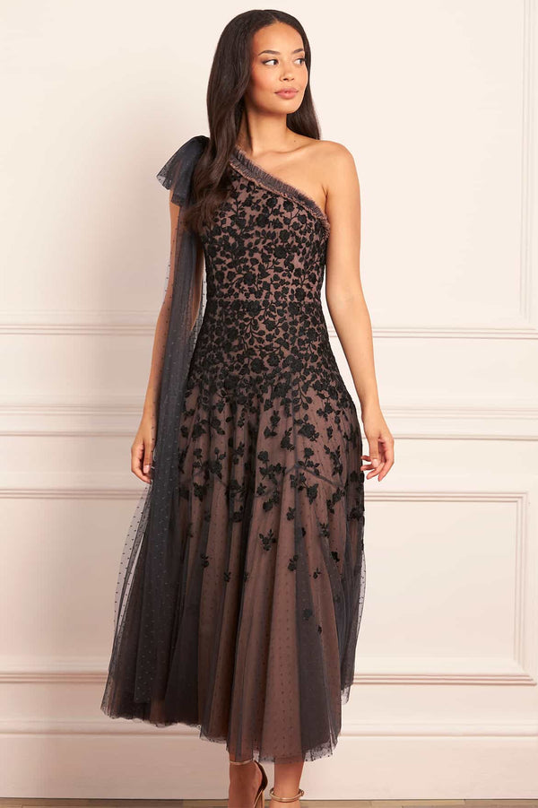 needle & thread Sylvia Rose One-Shoulder Bow Ankle Gown