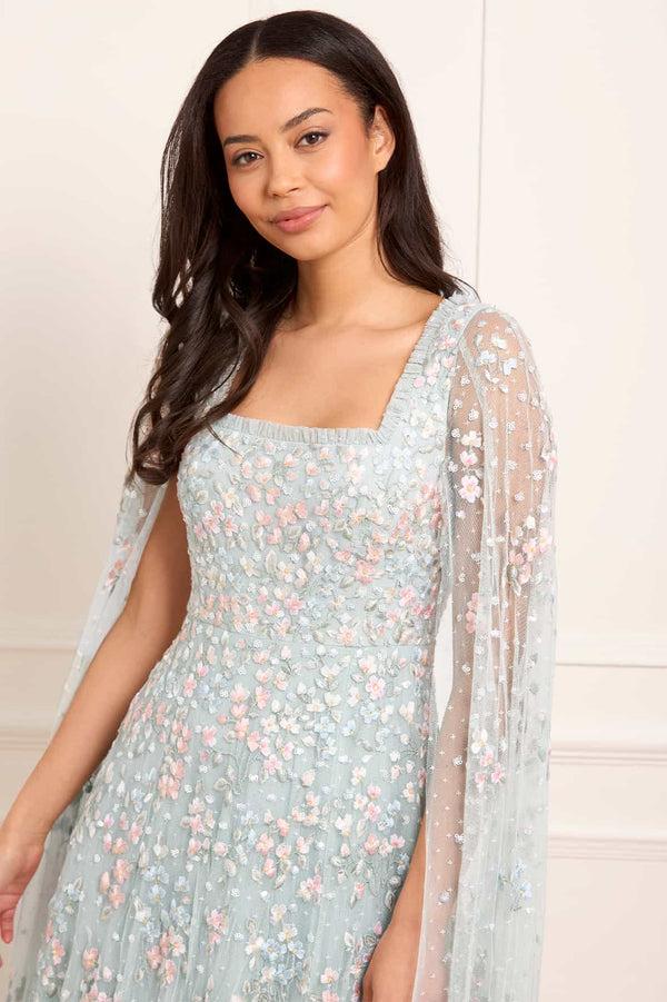 Needle & Thread Versailles Ditsy Cape Sleeve Ankle Gown