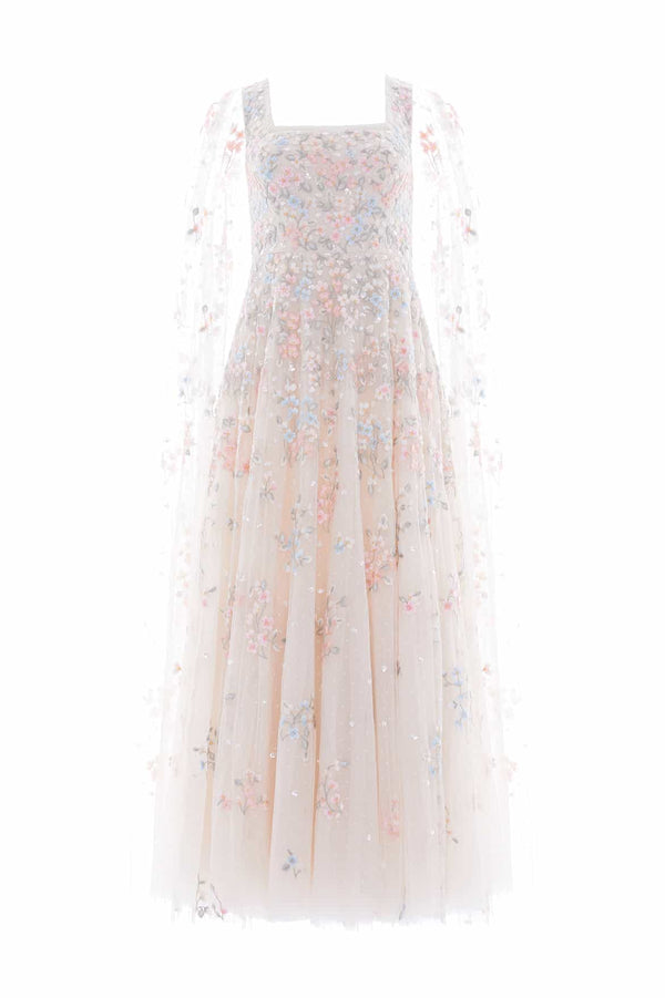 Needle & Thread Versailles Ditsy Cape Sleeve Ankle Gown