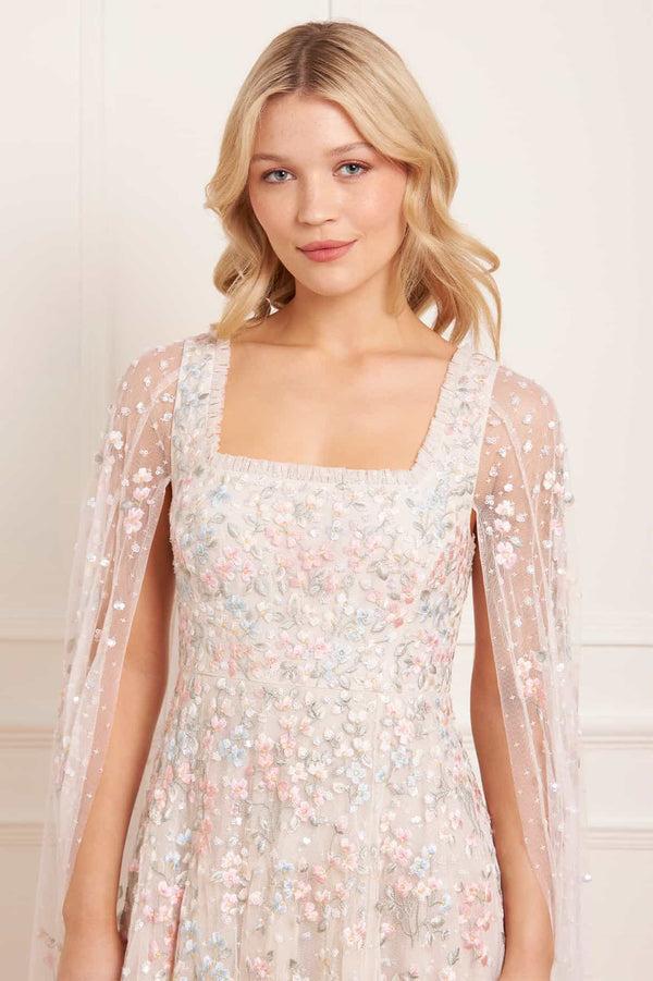 Needle & Thread Versailles Ditsy Cape Sleeve Ankle Gown