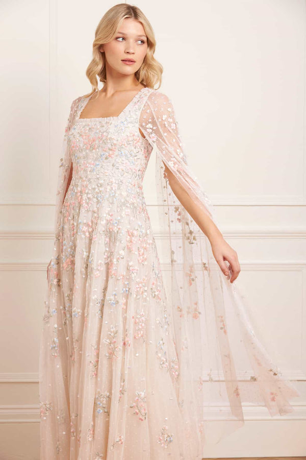needle & thread Versailles Ditsy Cape Sleeve Ankle Gown