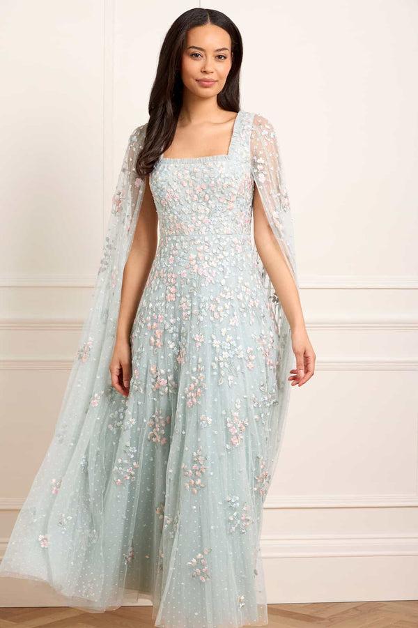 needle & thread Versailles Ditsy Cape Sleeve Ankle Gown