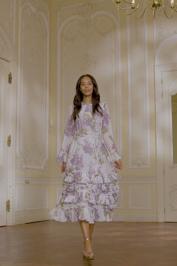 Needle & Thread Wisteria Chiffon Round Neck Ankle Gown