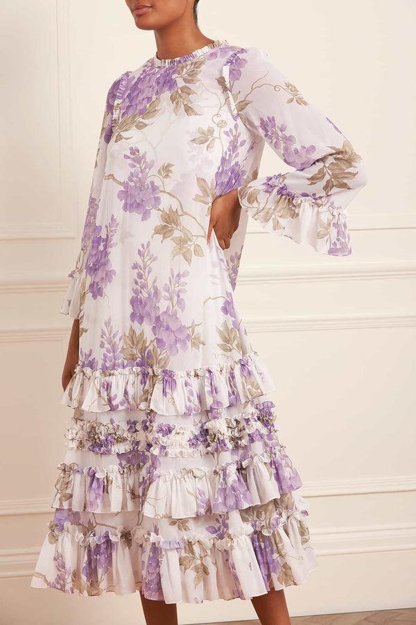 Needle & Thread Wisteria Chiffon Round Neck Ankle Gown