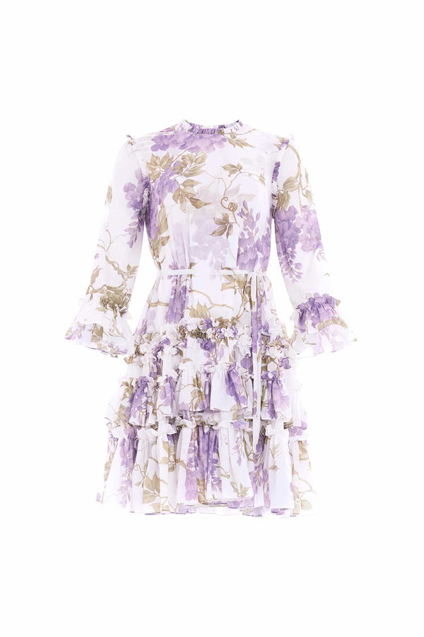Needle & Thread Wisteria Chiffon Round Neck Mini Dress