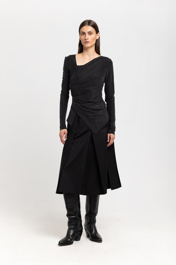 nehera Anthracite cupro jersey asymmetric ruched top