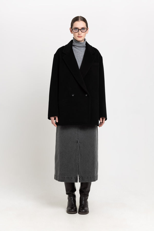 Nehera Black Plush Superfine Wool Relaxed Short Coat