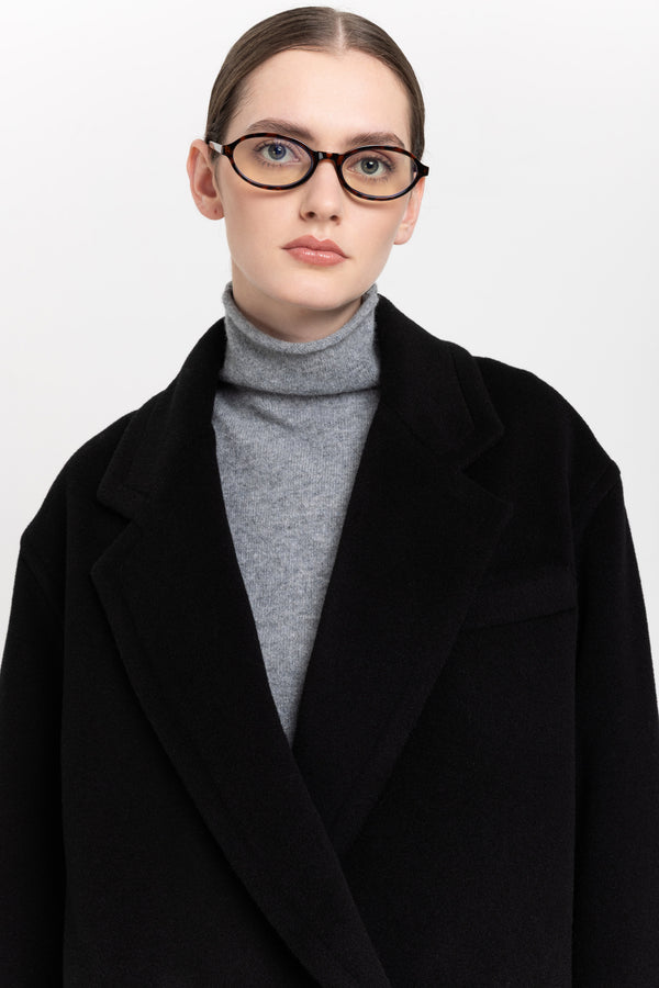 Nehera Black Plush Superfine Wool Relaxed Short Coat