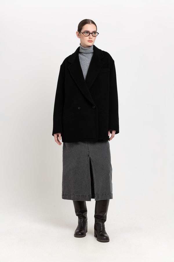 nehera Black plush superfine wool relaxed short coat