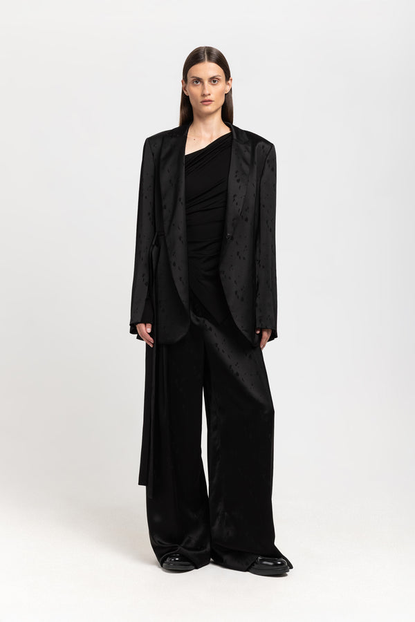 Nehera Black Viscose Jacquard Belted Evening Jacket