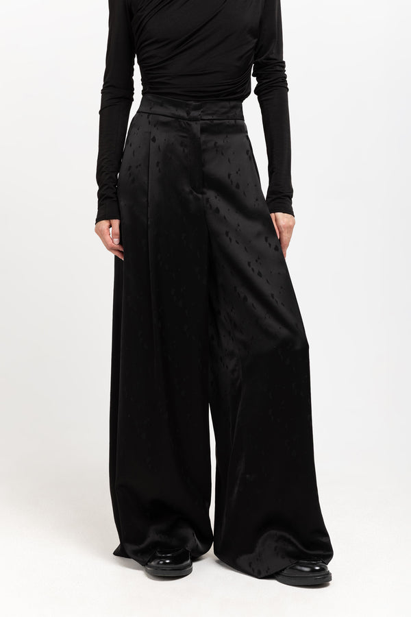Nehera Black Viscose Jacquard Evening High Waisted Wide Pants