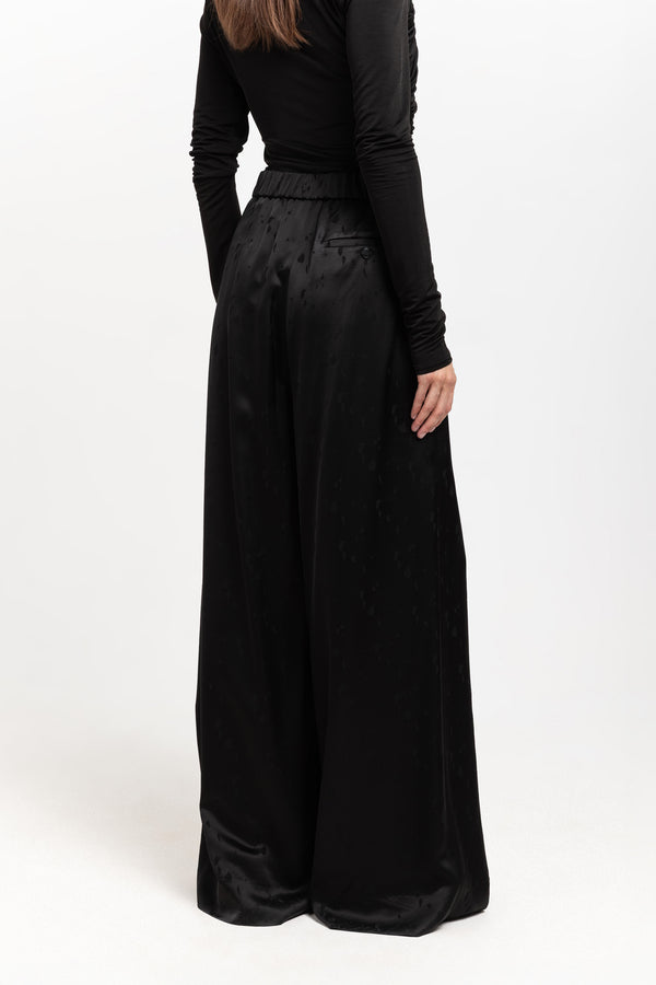 Nehera Black Viscose Jacquard Evening High Waisted Wide Pants