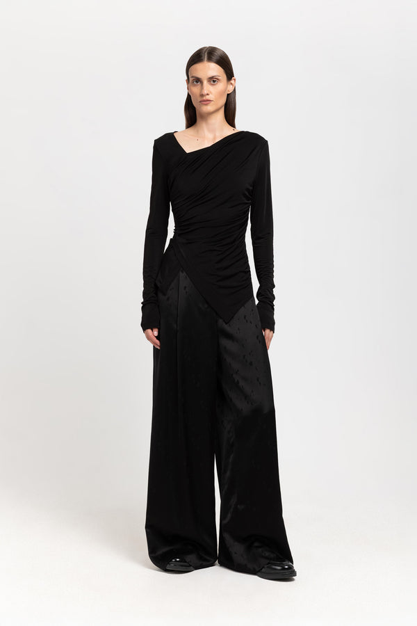 nehera Black viscose jacquard evening high waisted wide pants