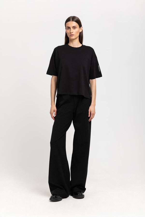Nehera Black With Grey Striped Bistretch Viscose Relaxed Pants