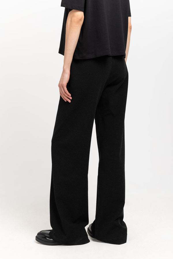 Nehera Black With Grey Striped Bistretch Viscose Relaxed Pants