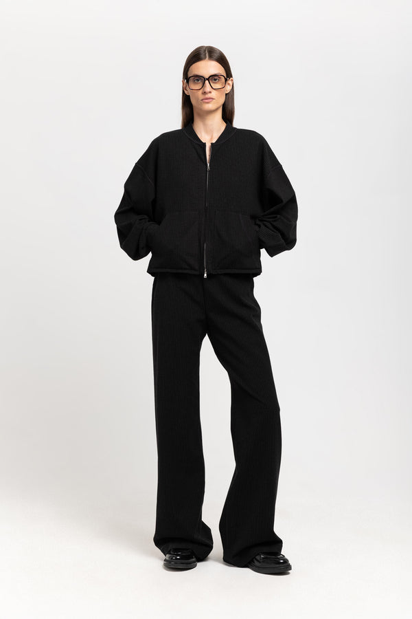 nehera Black with grey striped bistretch viscose relaxed pants