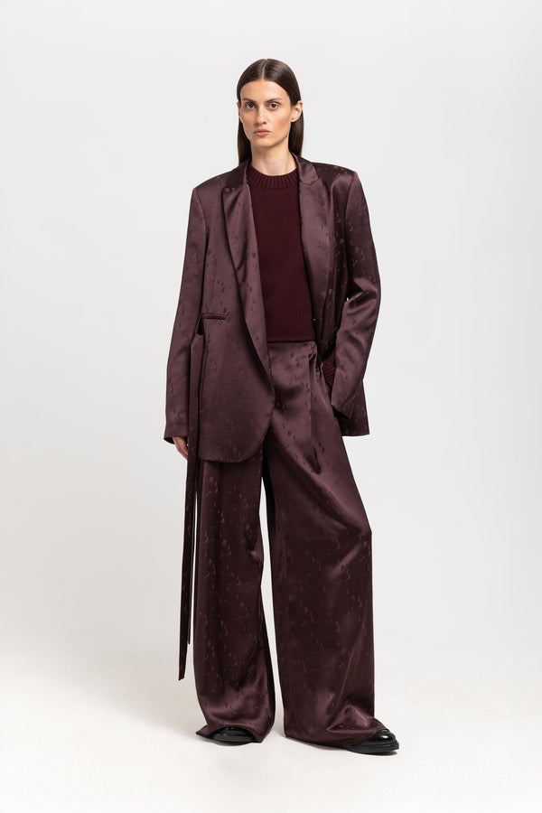 Nehera Burgundy Viscose Jacquard Belted Evening Jacket