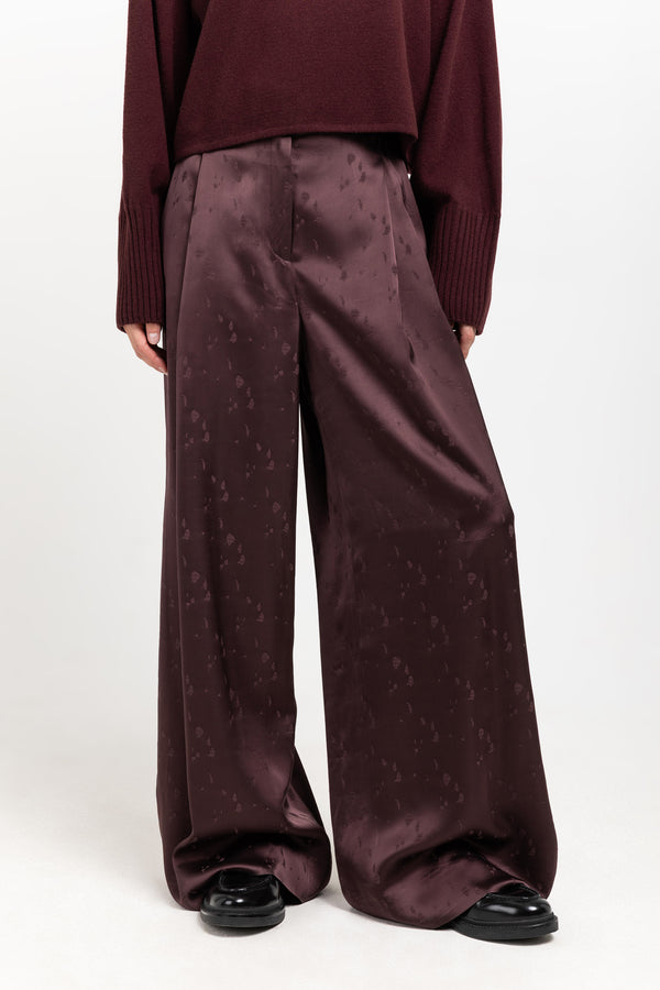 Nehera Burgundy Viscose Jacquard Evening High Waisted Wide Pants