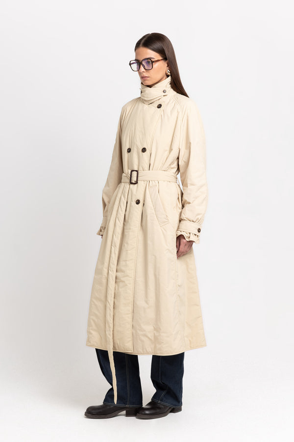 Nehera Butter Beige Bonded Crinkle Tech Trench Coat