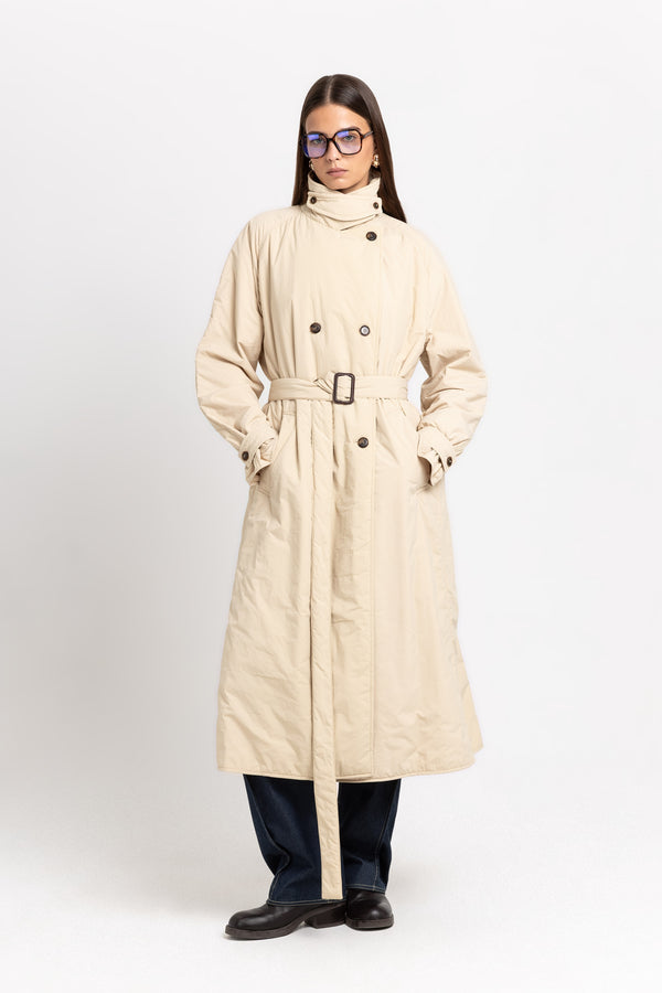 nehera Butter beige bonded crinkle tech trench coat