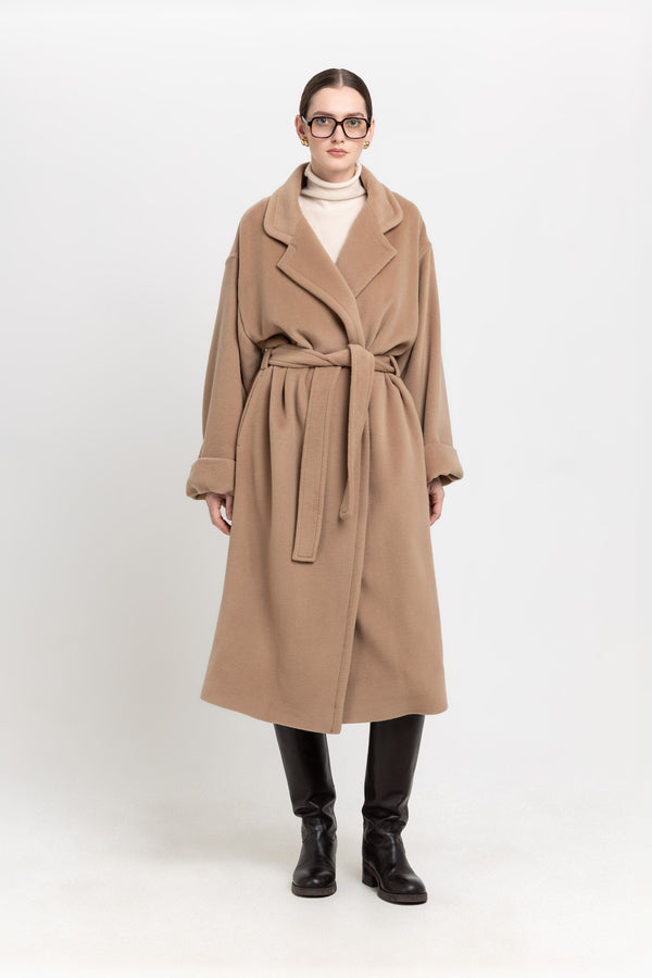 Nehera Camel Plush Superfine Wool Essential Robe Coat