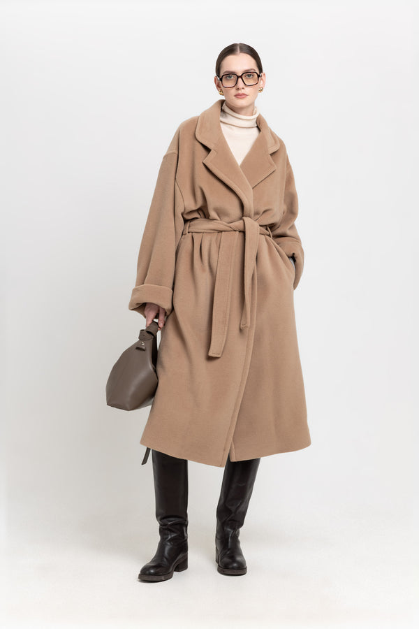 nehera Camel plush superfine wool essential robe coat
