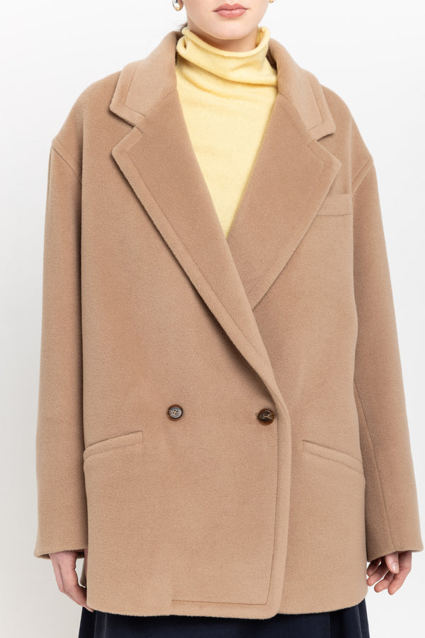 Nehera Camel Plush Superfine Wool Relaxed Short Coat