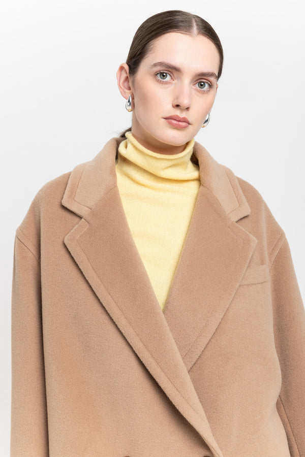 Nehera Camel Plush Superfine Wool Relaxed Short Coat