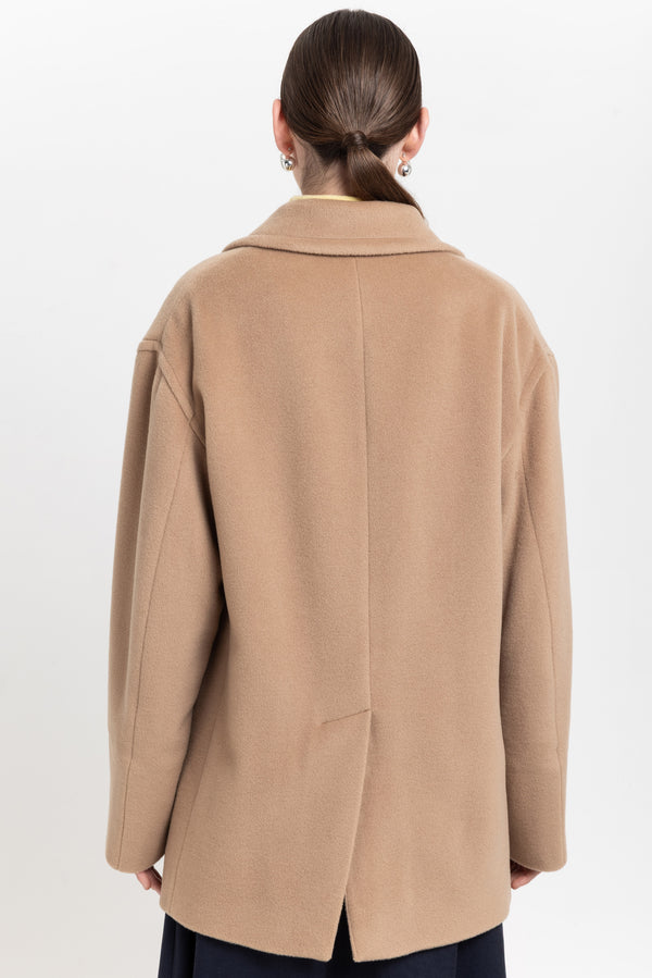 Nehera Camel Plush Superfine Wool Relaxed Short Coat
