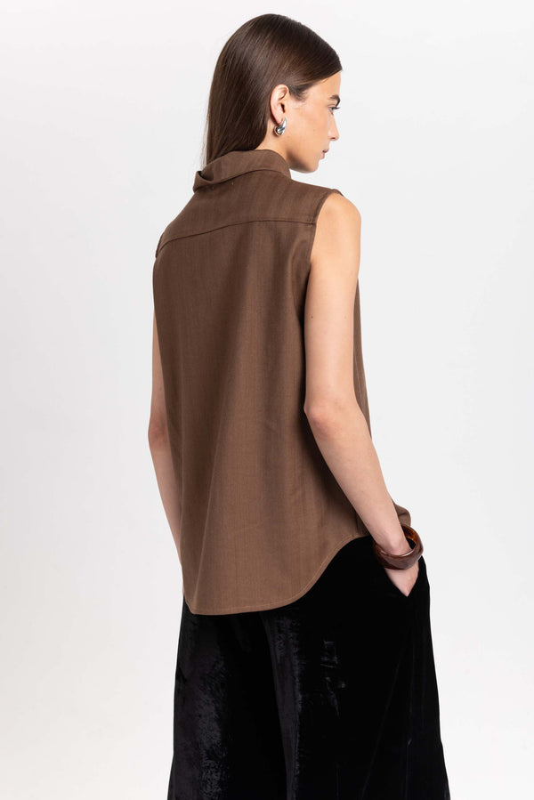 Nehera Caramel Herringbone Suiting Draped-front Blouse