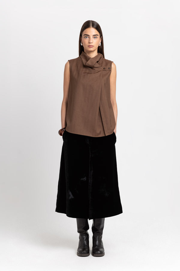 nehera Caramel herringbone suiting draped-front blouse