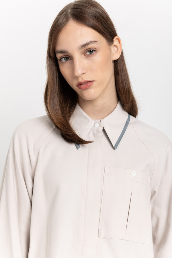 Nehera Chalk White Cotton Flannel Overshirt With Ties