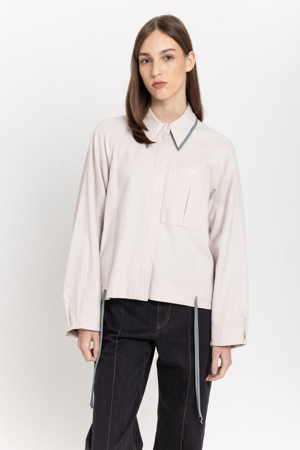 Nehera Chalk White Cotton Flannel Overshirt With Ties