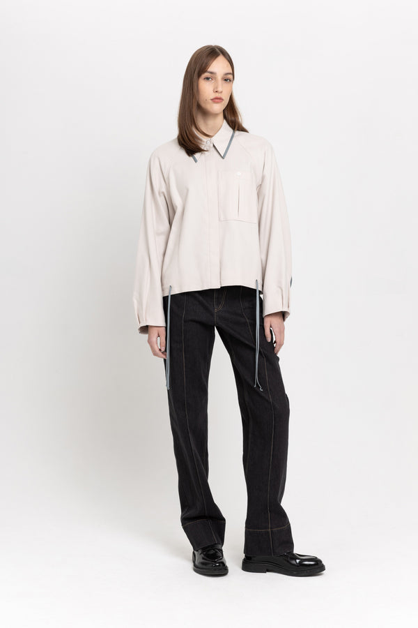 nehera Chalk white cotton flannel overshirt with ties