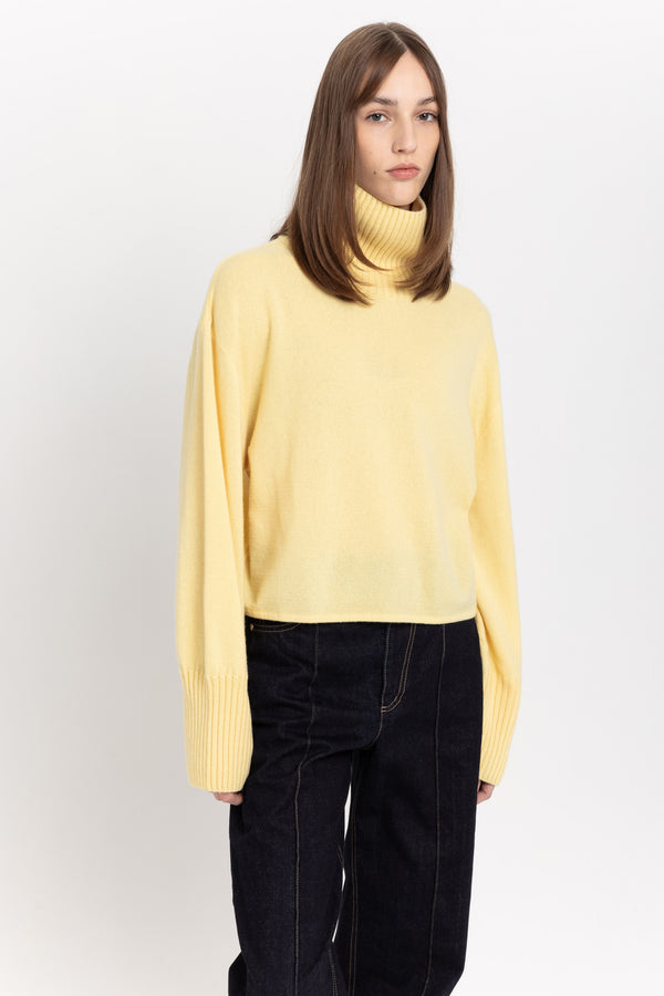 Nehera Daffodil Yellow Cashmere Boxy Cropped Turtleneck