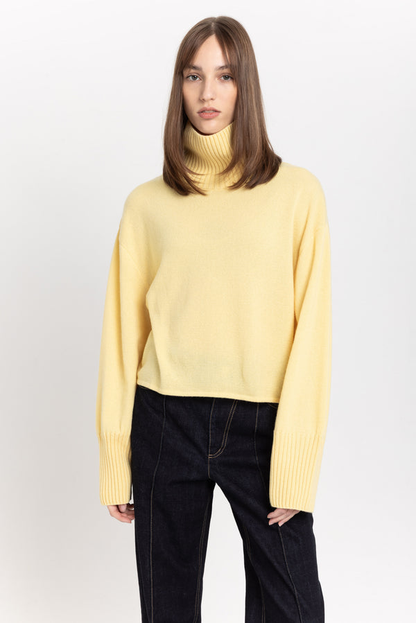 Nehera Daffodil Yellow Cashmere Boxy Cropped Turtleneck