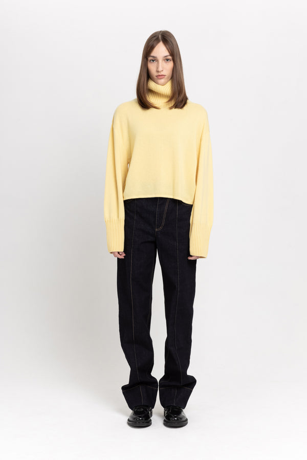nehera Daffodil yellow cashmere boxy cropped turtleneck