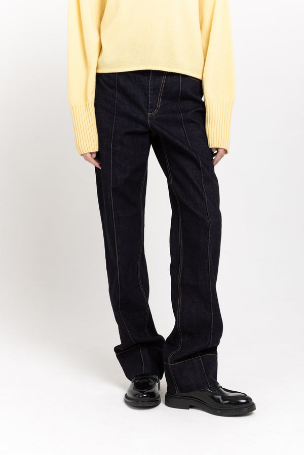 Nehera Dark Blue Thick Cotton Denim Straight Leg Jeans - High Waist