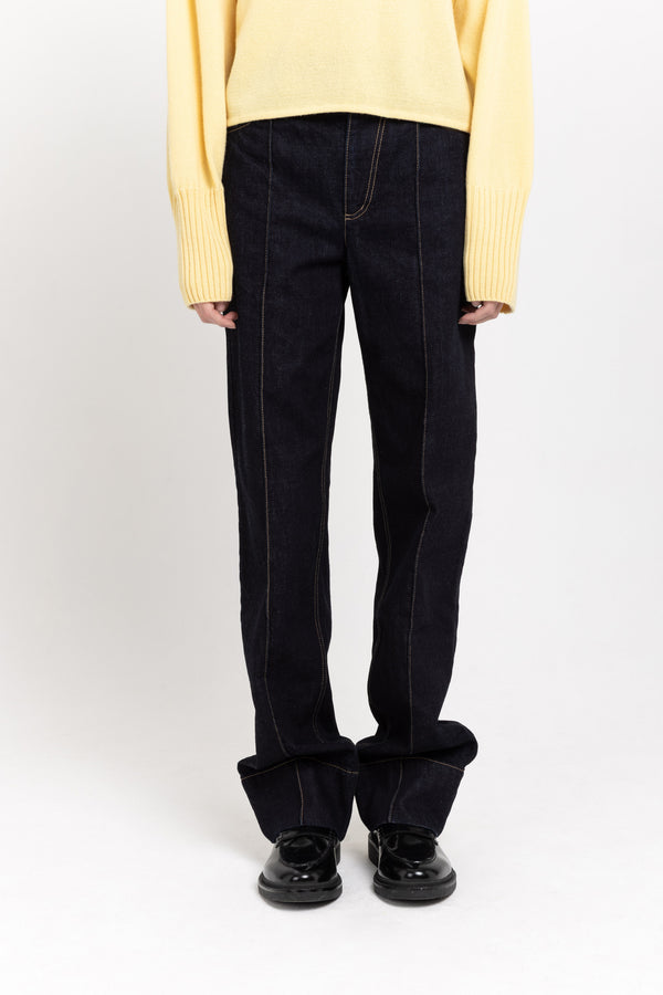 Nehera Dark Blue Thick Cotton Denim Straight Leg Jeans - High Waist