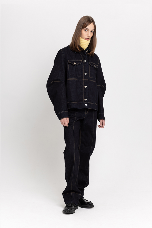 nehera Dark blue thick cotton denim straight leg jeans - high waist