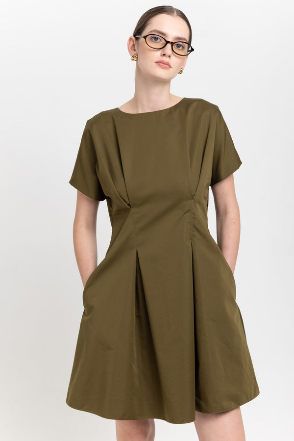 Nehera Dark Green Trench Coat Blend Little Evening Dress With Bow