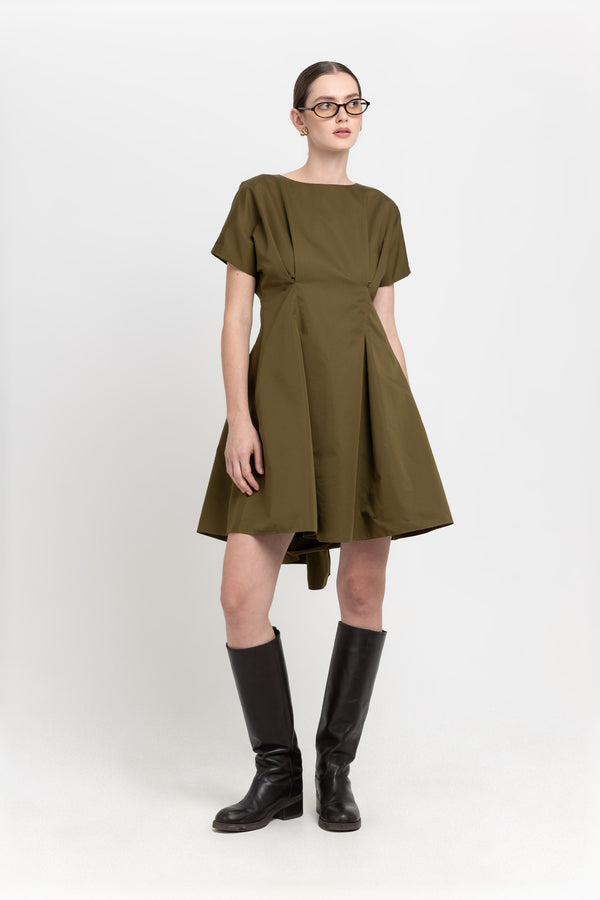 Nehera Dark Green Trench Coat Blend Little Evening Dress With Bow