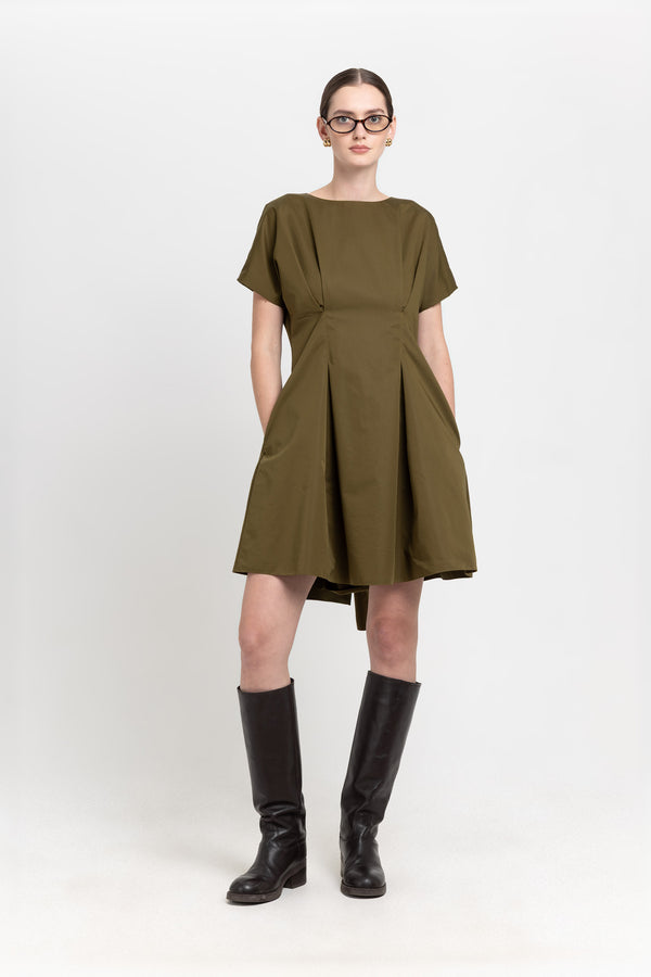 Nehera Dark Green Trench Coat Blend Little Evening Dress With Bow