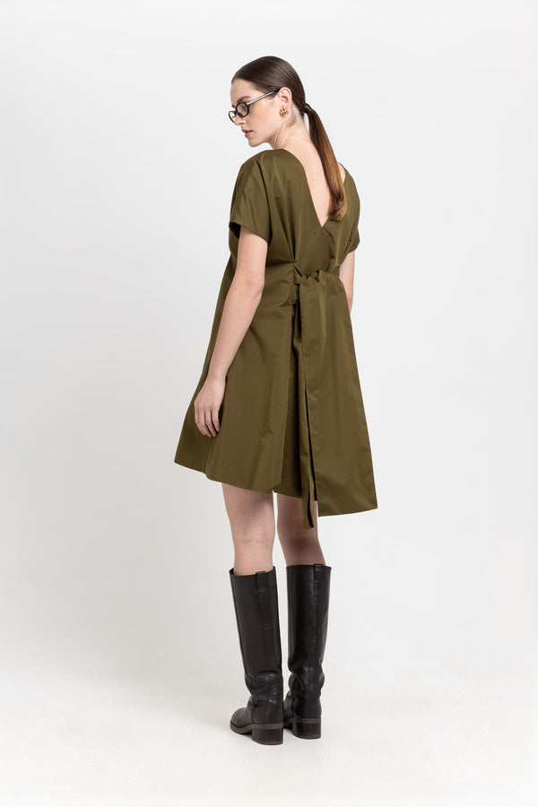 nehera Dark green trench coat blend little evening dress with bow