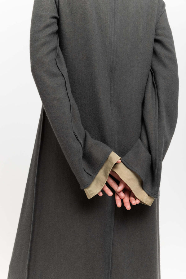 Nehera Dark Grey Cashmere Mousseline Bell Sleeve Midi Dress