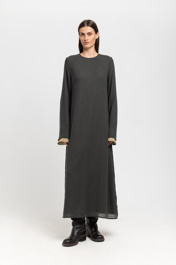 nehera Dark grey cashmere mousseline bell sleeve midi dress
