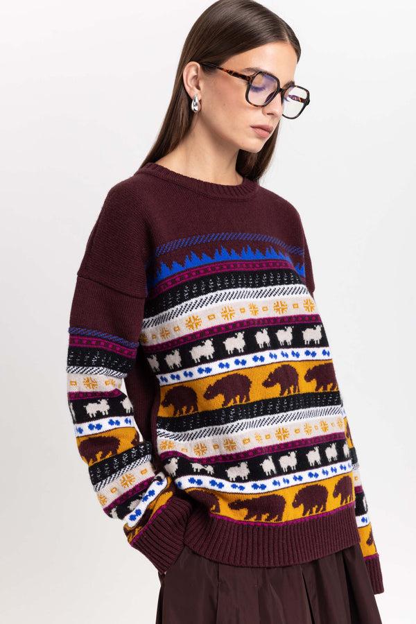 Nehera Dark Mix Fine Merino Unisex Holiday Jacquard Pullover