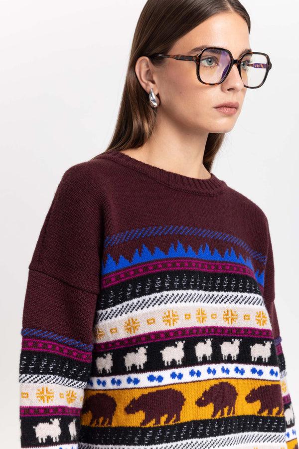 Nehera Dark Mix Fine Merino Unisex Holiday Jacquard Pullover
