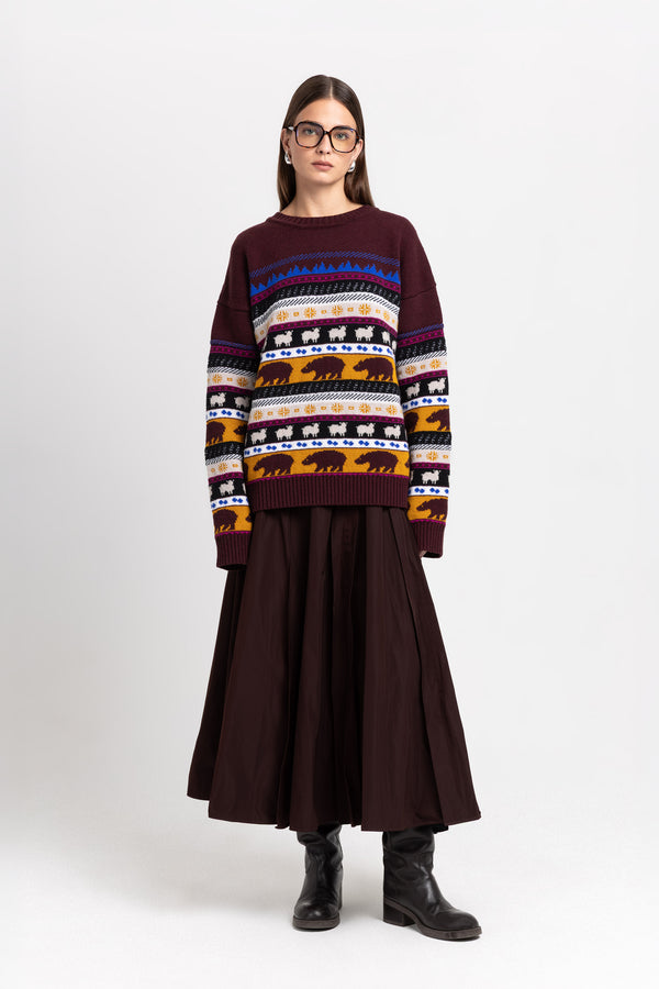 nehera Dark mix fine merino unisex holiday jacquard pullover