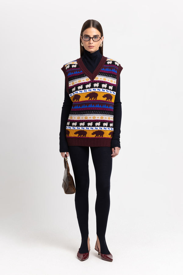 Nehera Dark Mix Fine Merino Unisex Holiday Jacquard Vest
